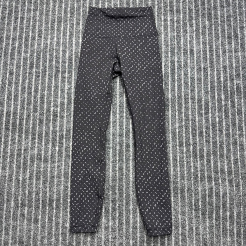 Lululemon Womens 2 Black Logo Print High Rise Athletic Tights Leggings (2457)